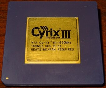 VIA Cyrix III Processor 650 MHz CPU (Goldcap) Codenamen (Cayenne - Gobi - Joshua) Samuel (C5A) Centaur-Design, 100 MHz Bus, Sockel 370, 2000